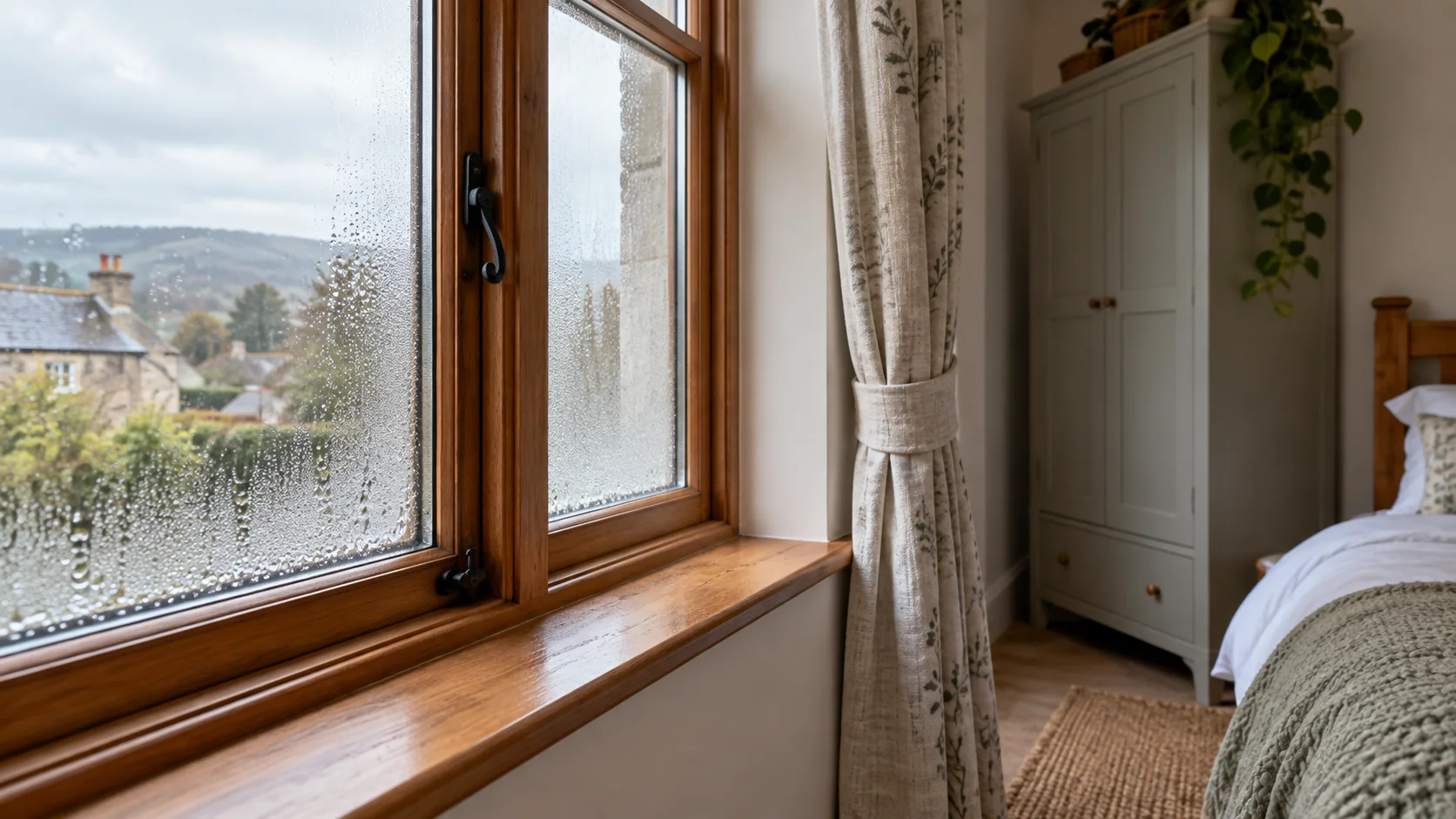 Light condensation on the inside of a window pane